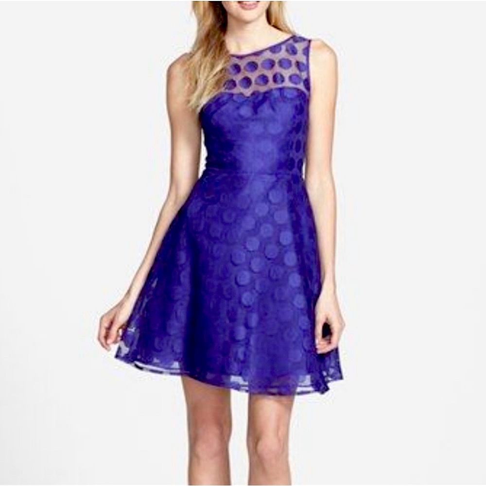 Betsey Johnson Purple Mesh Polka Dot Dress Sz. 6
